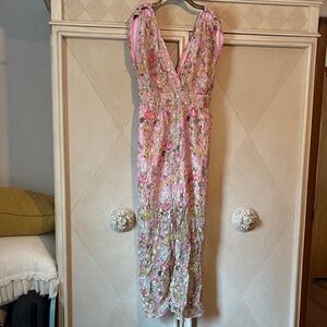 Floral Pink V-Neck Jumpsuit